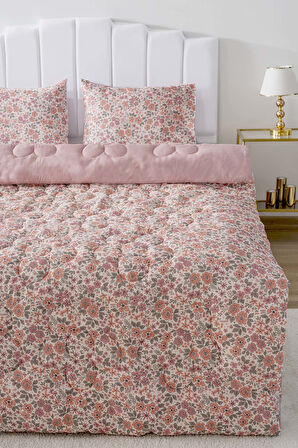 Pembe Bahar Çift Kişilik Çift Taraflı Papatyalı Kapitone Yorgan 200x215 cm