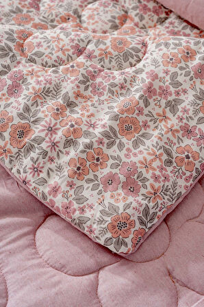 Pembe Bahar Çift Kişilik Çift Taraflı Papatyalı Kapitone Yorgan 200x215 cm