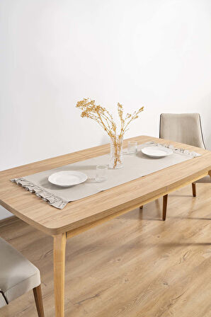 Ruffle Bej Fırfırlı %100 Pamuklu Ham Keten Runner 50x130 cm