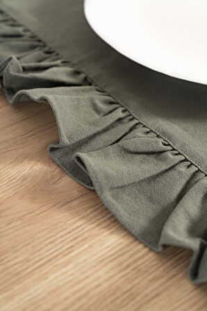 Ruffle Haki Fırfırlı %100 Pamuklu Ham Keten Runner 50x130 cm