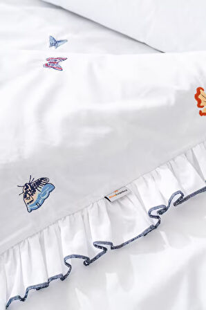 Kelebekli Çift Kişilik Nakışlı Nevresim Takımı & Çeyiz Seti %100 Pamuklu