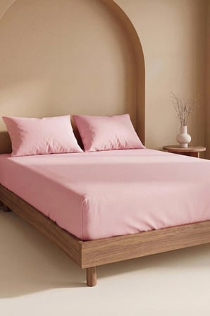 Pudra Pembe Çift Kişilik Pamuklu Düz Çarşaf