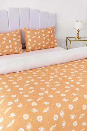 Turuncu Papatya Çift Kişilik Nevresim Takımı Pamuklu