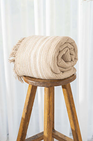 Veloura Bej Tek Kişilik Battaniye - Tv Battaniyesi 130x170 cm