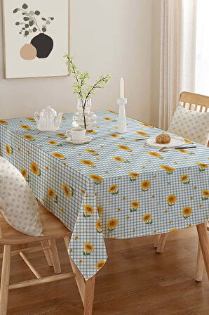 Ayçiçeği Pötikare Mavi Desenli Masa Örtüsü, Sofra Bezi, Piknik Örtüsü