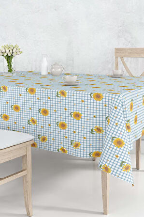 Ayçiçeği Pötikare Mavi Desenli Masa Örtüsü, Sofra Bezi, Piknik Örtüsü