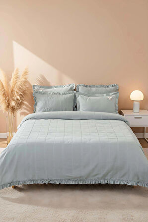 Fiorella Mint Çift Kişilik Çarşaflı Yatak Örtüsü Takımı 6 Parça Uyku Seti