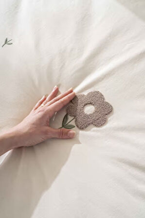 Florita Bej Çift Kişilik Nakışlı Nevresim Takımı %100 Pamuklu