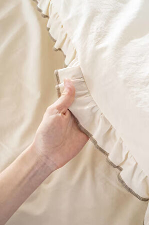 Florita Bej Çift Kişilik Nakışlı Nevresim Takımı %100 Pamuklu