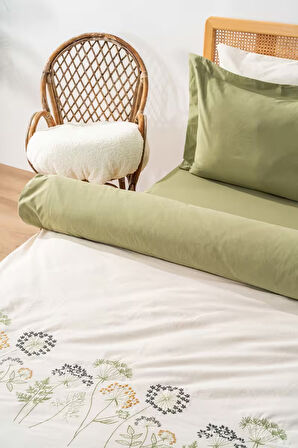 Botanic Yeşil 6 Parça Çift Kişilik Nakışlı Nevresim Takımı %100 Pamuklu