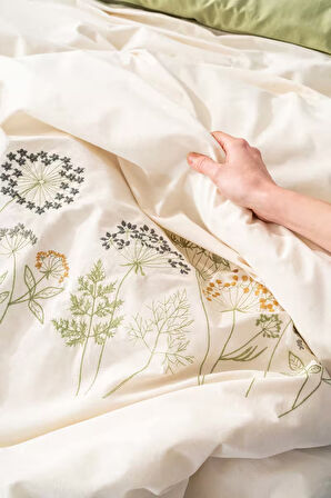 Botanic Yeşil 6 Parça Çift Kişilik Nakışlı Nevresim Takımı %100 Pamuklu