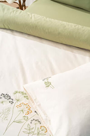 Botanic Yeşil 6 Parça Çift Kişilik Nakışlı Nevresim Takımı %100 Pamuklu