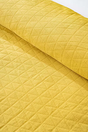 Orella Sarı Çift Kişilik Jakarlı Yatak Örtüsü Takımı 3 Parça Uyku Seti