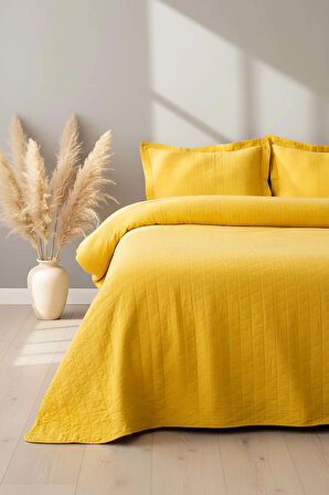 Orella Sarı Çift Kişilik Jakarlı Yatak Örtüsü Takımı 3 Parça Uyku Seti