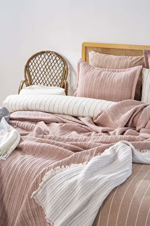 Efekt Pudra Çift Kişilik Nevresimli Yatak Örtüsü - 8 Parça Çeyiz Seti