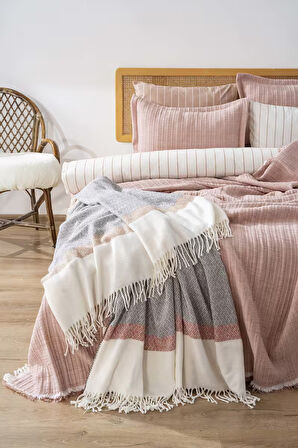 Efekt Pudra Çift Kişilik Nevresimli Yatak Örtüsü - 8 Parça Çeyiz Seti