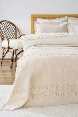 Hermes Kiremit Çift Kişilik Püsküllü Yatak Örtüsü Takımı %100 Pamuklu 3 Parça Uyku & Çeyiz Seti