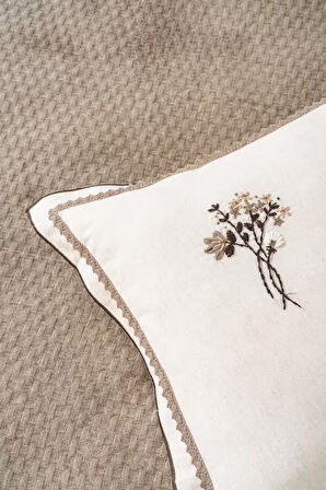 Helen Kahve Nakışlı Çift Kişilik Battaniye Takımı 4 Parça Uyku & Çeyiz Seti