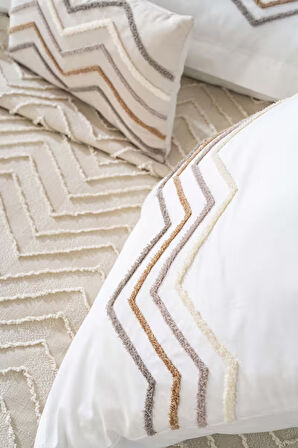 Almila Bej Çift Kişilik Nevresimli Pike Seti - 8 Parça Çeyiz Seti