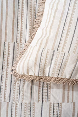 Lia Bej Çift Kişilik Püsküllü Yatak Örtüsü Takımı 3 Parça Uyku & Çeyiz Seti