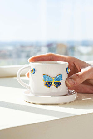 Kelebek Amore El Yapımı Seramik Double Kahve Fincanı Mug Kupa