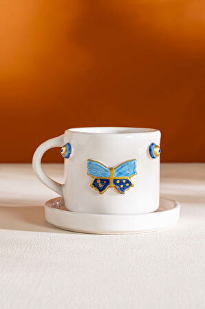 Kelebek Amore El Yapımı Seramik Double Kahve Fincanı Mug Kupa
