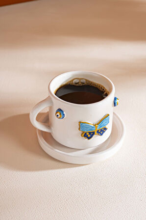 Kelebek Amore El Yapımı Seramik Double Kahve Fincanı Mug Kupa