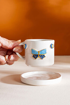 Kelebek Amore El Yapımı Seramik Double Kahve Fincanı Mug Kupa