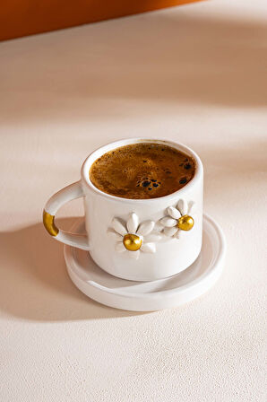 Gold Papatya Amore El Yapımı Seramik Double Kahve Fincanı Mug Kupa
