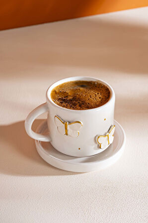 Gold Kelebek Amore El Yapımı Seramik Double Kahve Fincanı Mug Kupa