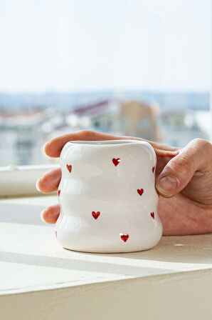 Mini Kalpler Amore El Yapımı Seramik Double Kahve Bardağı Mug Kupa