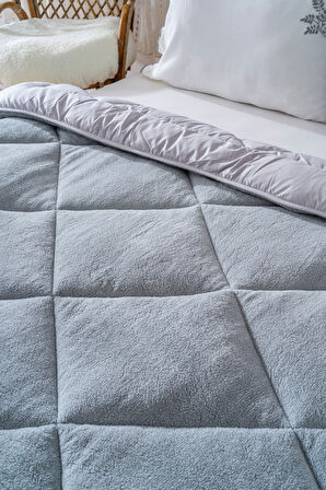 Gri Loura Tek Kişilik Çift Taraflı Lüx Wellsoft Yorgan 155x215 cm