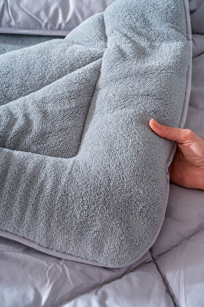 Gri Loura Tek Kişilik Çift Taraflı Lüx Wellsoft Yorgan 155x215 cm