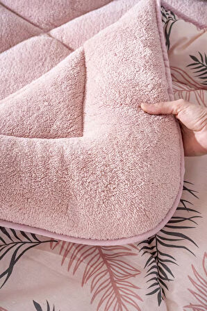 Pudra Yaprak Loura Tek Kişilik Çift Taraflı Lüx Wellsoft Yorgan Seti 155x215 cm