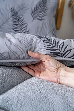 Gri Yaprak Loura Çift Kişilik Çift Taraflı Lüx Wellsoft Yorgan Seti 195x215 cm