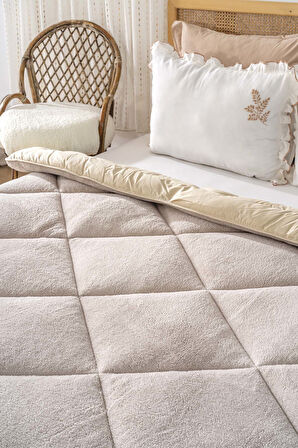 Bej Loura Tek Kişilik Çift Taraflı Lüx Wellsoft Yorgan 155x215 cm