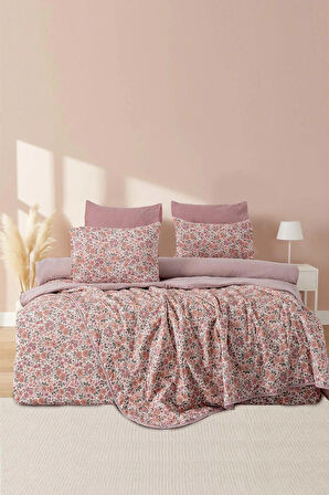 Pembe Bahar Çift Kişilik Nevresimli Pike Takımı - 7 Parça Çeyiz Seti