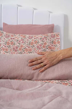 Pembe Bahar Çift Kişilik Nevresimli Pike Takımı - 7 Parça Çeyiz Seti