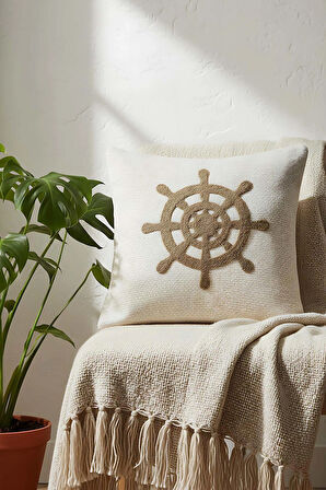 Kahverengi Dümen Hasır Görünümlü Dokuma Punch Kırlent Kılıfı