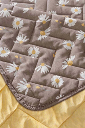 Kahve Papatyalı Kapitone Çift Kişilik Pamuklu Pike & Çok Amaçlı Yatak Örtüsü