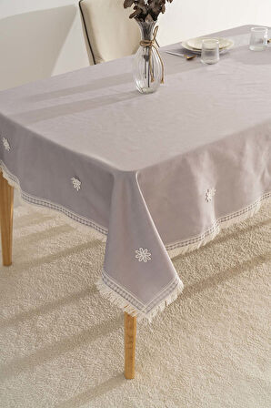 Silvio Gri Güpür Çiçekli Masa Örtüsü 160x220 cm