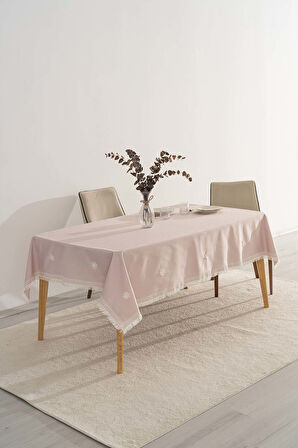 Silvio Pudra Güpür Çiçekli Masa Örtüsü 160x220 cm