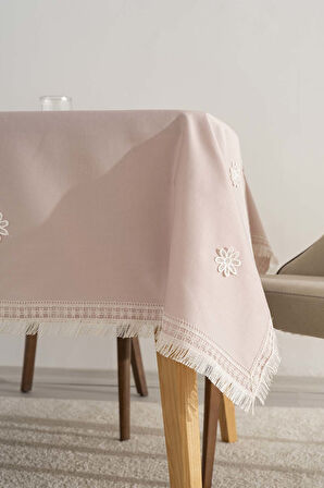Silvio Pudra Güpür Çiçekli Masa Örtüsü 160x220 cm
