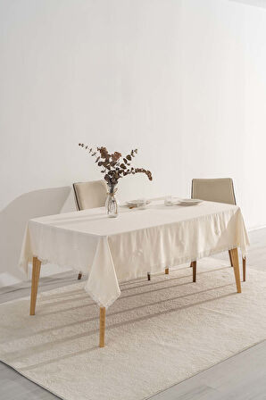 Silvio Krem Güpür Çiçekli Masa Örtüsü 160x220 cm