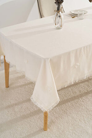 Silvio Krem Güpür Çiçekli Masa Örtüsü 160x220 cm
