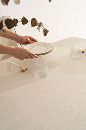 Elegant Bej Çift Sıra Güpür Masa Örtüsü 160x220 cm