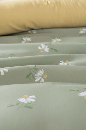 Yeşil Papatya Çift Kişilik Naturel İpeksi Nevresim Takımı