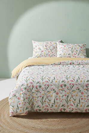 Botanical Çift Kişilik Naturel İpeksi Nevresim Takımı