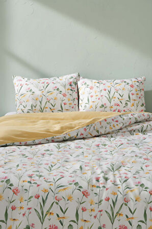 Botanical Çift Kişilik Naturel İpeksi Nevresim Takımı