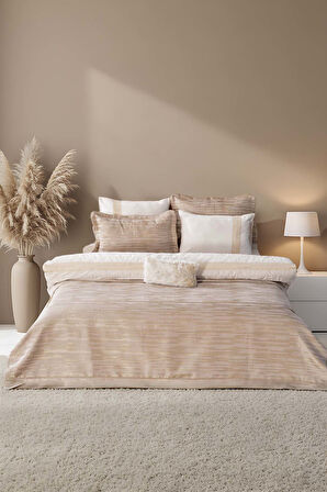 Alina Cappuccino Nakışlı Çift Kişilik Yatak Örtüsü Seti - 4 Parça Çeyiz Seti